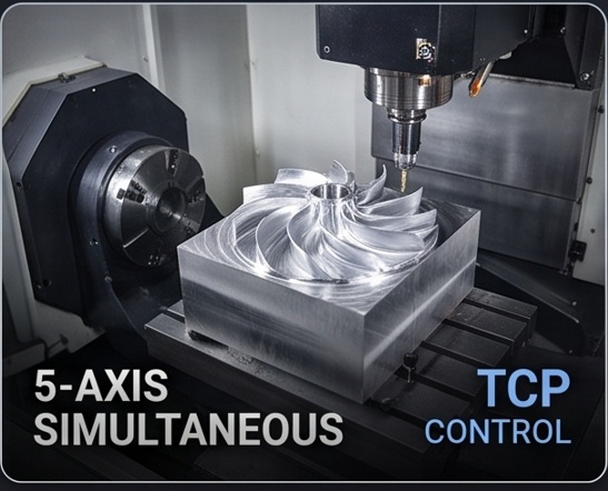 Simultaneous 5-axis machining with TCP control