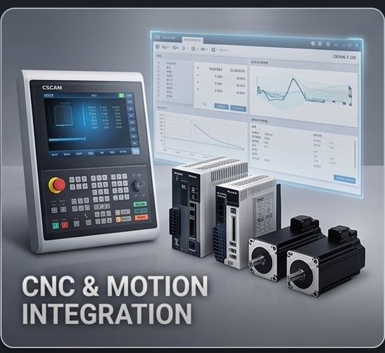 CNC controller integrated with servo motors and drives